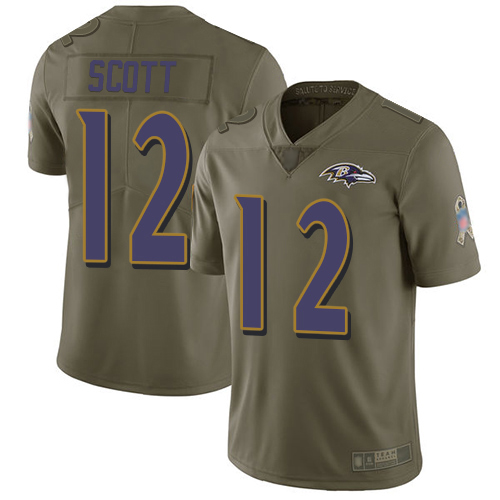 Baltimore Ravens Limited Olive Men Jaleel Scott Jersey NFL Football #12 2017 Salute to Service